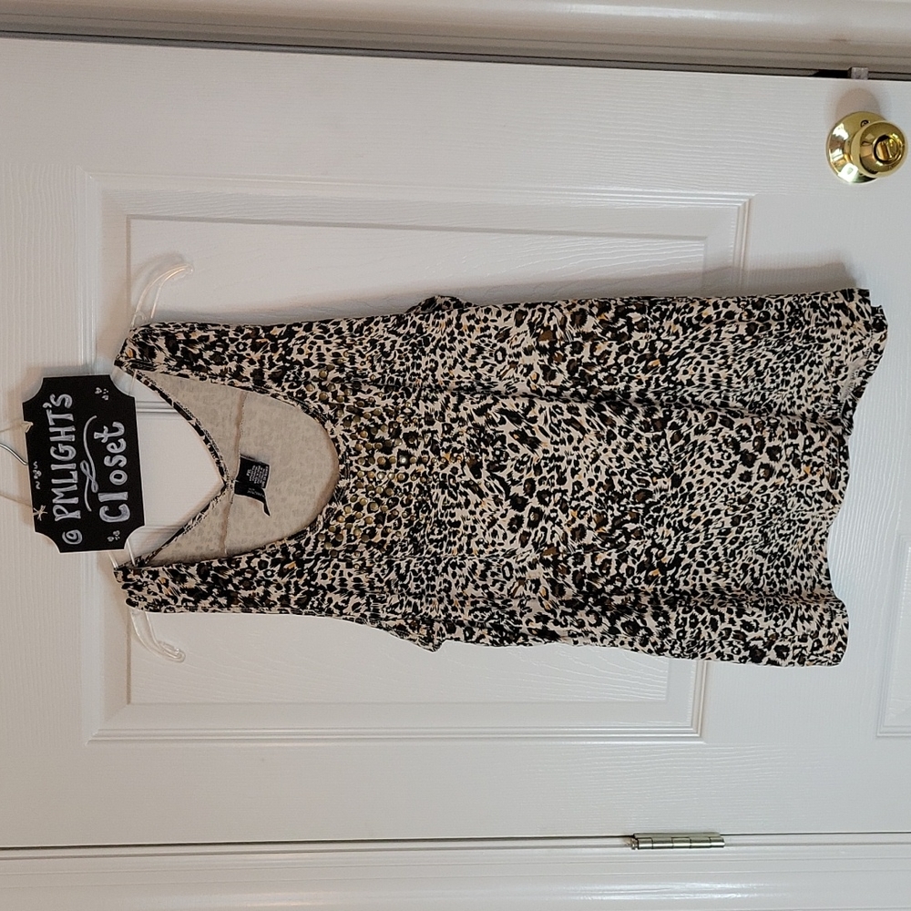 New Directions Top Sleeveless Animal Print PXL Metal Embellishments Brown